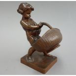 Louis-Ernest Barrias (French, 1841-1905), a small bronze model of a putto carrying a basket,