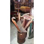 Collectables, including; a coopered stick stand with assorted walking sticks, (qty).