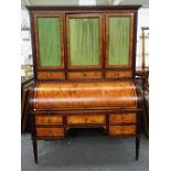 A Louis XVI ormolu mounted satinwood, mahogany and ebonised cylinder bureau cabinet,