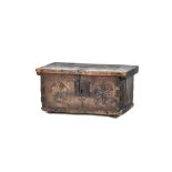 An 18th century Spanish walnut offering box, of plank construction, with carved floral decoration,