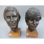 A pair of bronze busts depicting Prince Charles and Lady Diana, late 20th century, signed 'A.
