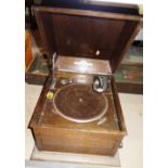 An early 20th century oak cased table top 'Columbia' gramophone.