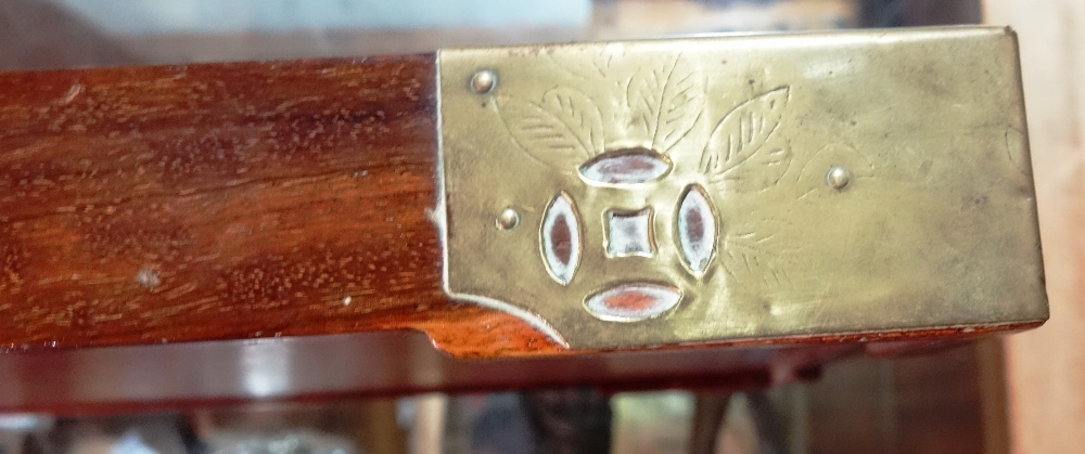 A 20th century Asian style hardwood tray with brass mounted edges and central plaque, - Image 3 of 3