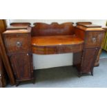 A Regency gilt metal mounted inlaid mahogany pedestal sideboard,