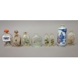 A group of six Chinese inside painted glass snuff bottles, 20th century, various subjects,