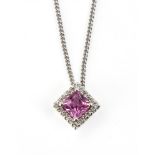 A white gold, pink sapphire and diamond