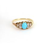 A cabochon turquoise and diamond ring, w