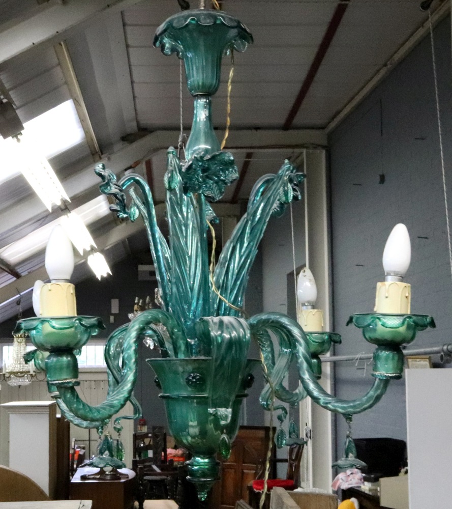 An Italian green glass four-light chande - Image 4 of 4