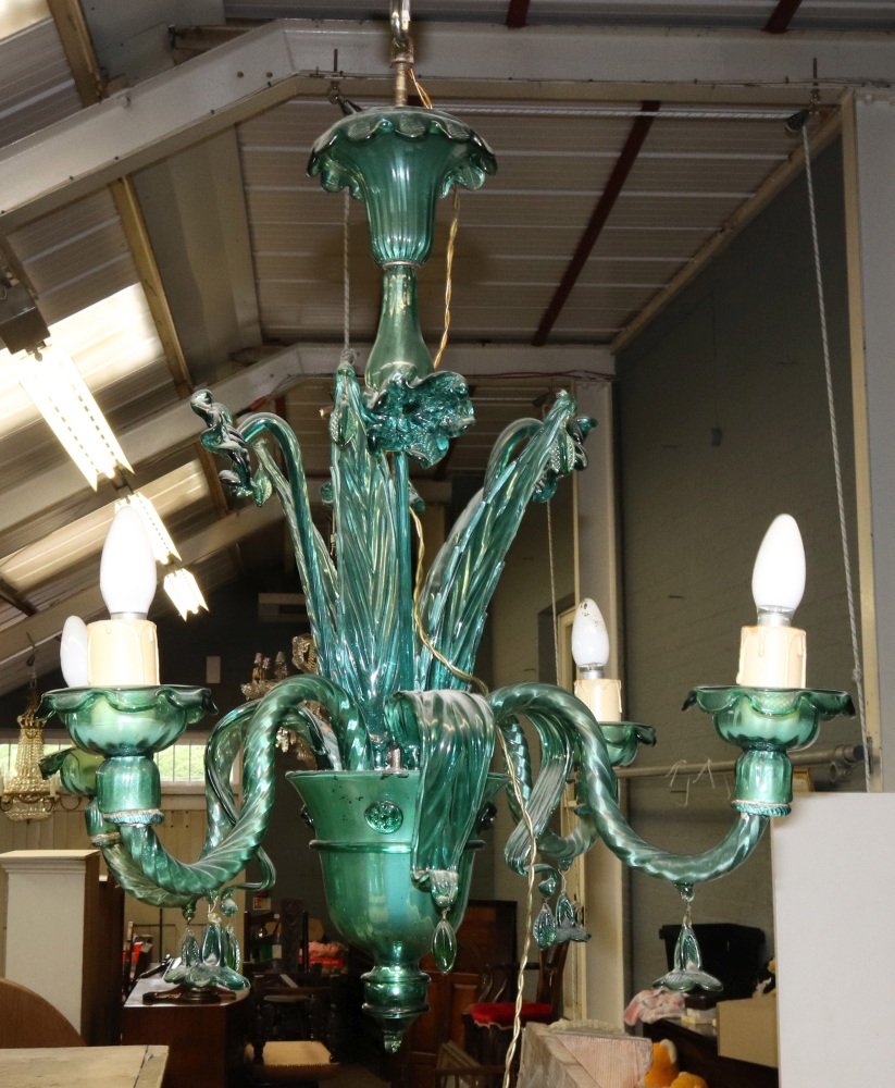 An Italian green glass four-light chande - Image 3 of 4