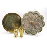 A large Indian circular brass tray, earl