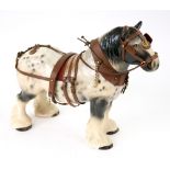 A wooden model Romany caravan and horse,