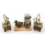 A novelty gilt metal and glass inkstand,