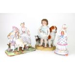 Three biscuit porcelain figure groups, F