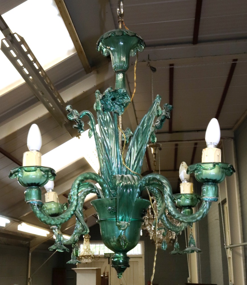An Italian green glass four-light chande - Image 2 of 4