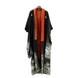 A Japanese grey and orange silk kimono,