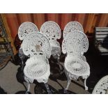 Garden furniture, comprising; a set of five 20th century white painted cast iron chairs, (5).