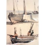 A group of seven 19th century watercolours of boats, one inscribed and dated 6th Oct 75,