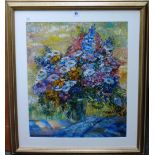 English School (20th century), Still life of summer flowers, oil on canvasboard,