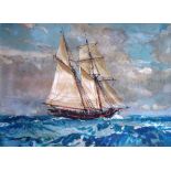 Leslie Arthur Wilcox (1904-1982), In full sail, gouache, signed, unframed, 26cm x 35cm.