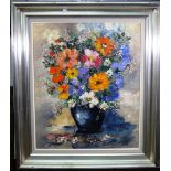 Agnes Galland (b.1942), Floral still life, oil on canvas, signed, 58.5cm x 48.5cm.