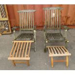 A pair of 20th century hardwood steamer chairs, (2).