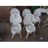 Garden furniture, comprising; a set of five 20th century white painted cast iron garden chairs, (5).