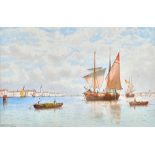 George Stanfield Walters (1838-1924), Fishing smacks off Venice, watercolour, signed, unframed,