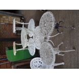 Garden furniture, comprising; a group of six 20th century aluminium garden tables of various sizes,