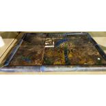 A 20th century rectangular plaque, set with blue glaze abstract tiles, (a.