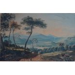 Follower of John Varley, Landscapes, three watercolours, unframed, the larger 23cm x 32.5cm.