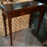 A 19th century French mahogany rectangular card table on tapering square supports,