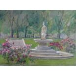 A group of five watercolours, including three garden scenes,