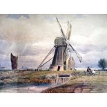 A group of seven watercolours, including five views of windmills, including one by Harry Morley,
