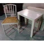 A 20th century white painted faux bamboo side chair and a pair of 20th century white painted side