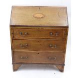 An Edwardian mahogany satinwood crossbanded and inlaid bureau, with three drawers under, 76.