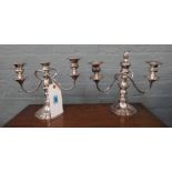 A pair of Regency style electroplate three-light candelabrum,