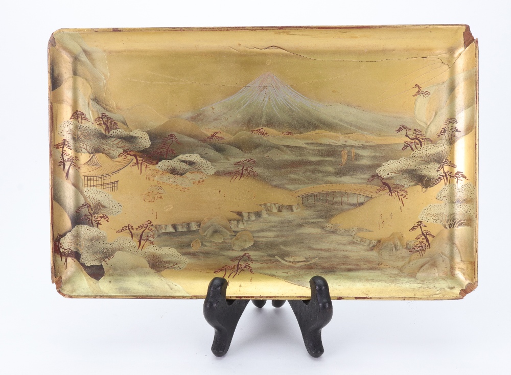 A Japanese gold lacquered rectangular dish, Meiji,