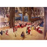 After Tenence Cuneo, The Coronation of Elizabeth II in Westminster Abbey, June 2 1953, colour print,