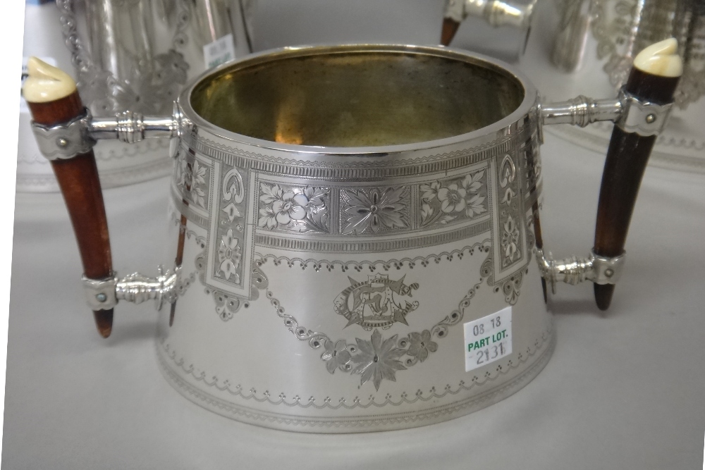 A Victorian plated four piece tea and coffee set, comprising; a teapot, a coffee pot, - Image 2 of 5