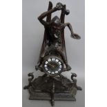 A French spelter and bronze mounted 'Devil band' mantel clock, late 19th century,