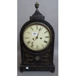 A Regency brass inlaid bracket clock with painted metal dial,