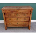 A 19th century French gilt metal mounted walnut and fruitwood commode with four long drawers