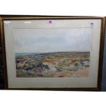 Claude Hayes (1852-1922), Moorland scene, watercolour, signed, 34cm x 52cm.