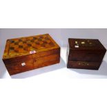 A Victorian parquetry decorated box, lacking interior,