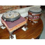 A Victorian mahogany footstool on ball and claw feet 36cm wide x 23cm high,