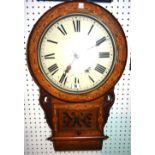 A 19th century inlaid walnut 8 day American wall clock with 11 3/4 inch dial, 72cm high.