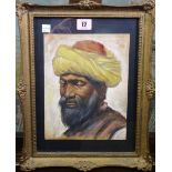 Continental School (early 20th century), Head study of an Arab man, gouache, 24cm x 18cm.