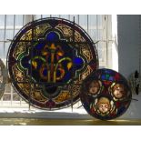 Seven stained leaded glass panels, 19th century,