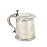 A Charles II silver hinge lidded tankard, of tapering cylindrical form,
