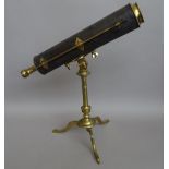 A 2-inch brass reflecting telescope on stand, English late 18th century,